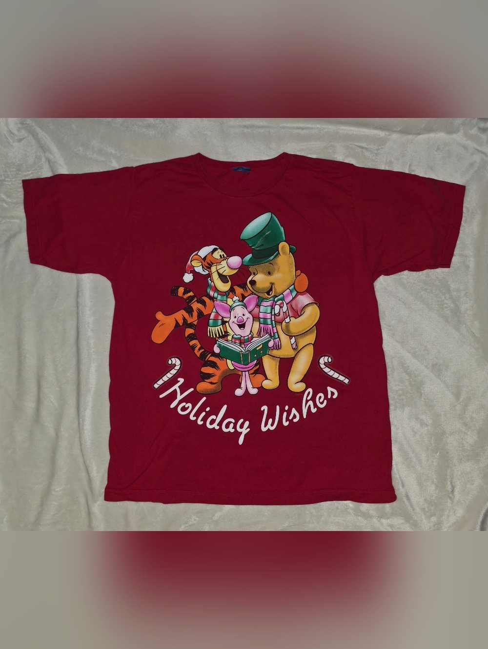 Disney Vintage Winnie The Pooh Red Short Sleeved Christmas Shirt
